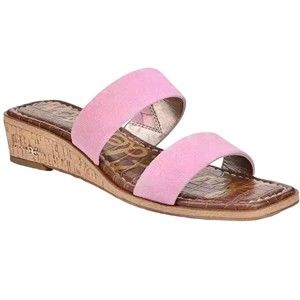 Sam Edelman Vena Cork Wedge Double Strap 6.5 Sandals Pink Orchid